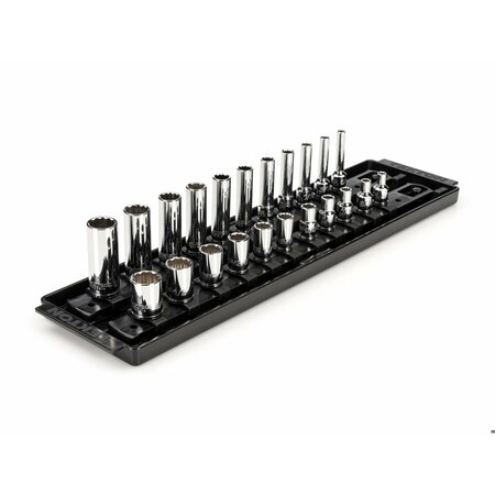 TEKTON 1/4 Inch Drive 12-Point Socket Set with Rails, 22-Piece (5/32-9/16 in.) SHD90213